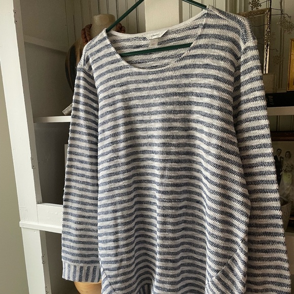 WOMENS PLUS SIZE CJ BANKS BLUE/WHITE STRIPED LONG SLEEVE BLOUSE 1X - Picture 1 of 9